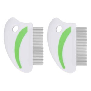 2 Pack Flea Lice Comb, Stainless Steel Dog Cat Grooming Combs with Rounded Teeth, Professional Pet Tear Stain Remover, Dematting Tool for Small, Medium & Large Pets