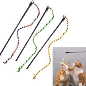 Cat Wands, 3 PCS Colorful Rope Cat Toys Interactive Cat Teaser Wands with Bell for All Breed Sizes