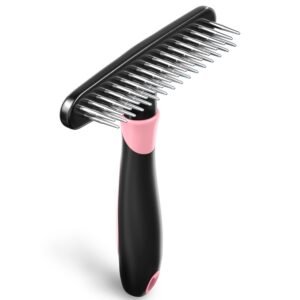 Dog rake deshedding dematting Brush Comb - Undercoat rake for Dogs, Cats, matted, Short,Long Hair Coats - Brush for Shedding, Double Row Stainless Steel pins - Reduce Shedding by 90% (Pink)
