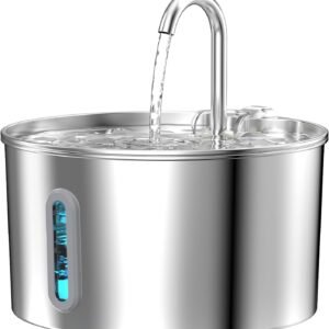 Cat Water Fountain Stainless Steel: Cat Fountain for Drinking - Automatic Pet Water Fountain for Cats Inside - 74oz/2.2L Dog Water Dispenser Cat Drinking Supplies Metal Kitty Spout Animal Waterer Bowl