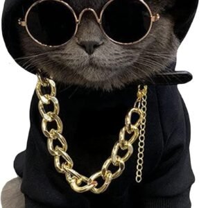 3Pcs Dog Hoodie Cat Apparel Dog Custume Set with Necklace and Sunglasses Pet Clothes for Puppy Small Medium Dogs Cats Multicolor S