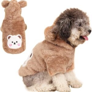 Small Dog Winter Coat for Puppy Warm Fleece Hoodies Cute Bear Design Pet PJS Jumpsuit Soft Cold Weather Clothes for Cats Chihuahua Yorkie Poodle Teddy (X-Small, Brown)