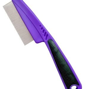 Flea Comb with Rubber Handle, Flea and Tick Comb for Dogs & Cats, Fine Tooth Dog Comb for Grooming (Purple)