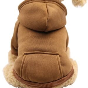 Winter Dog Hoodie Sweatshirts with Pockets Warm Dog Clothes for Small Dogs Chihuahua Coat Clothing Puppy Cat Custume (Small, Coffee)