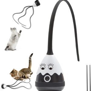 Cat Wand Toy, Automatic Silicone Tail Teaser Toy 2 in 1, Electronic Interactive Cat Toy for Indoor Cats, Rechargeable Exercise Toy for Kitten-Black