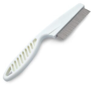 Detangling Pet Comb for Dogs, Cats, Ferrets, Anti-static Groomer Removes Tangles & Knots, Tear Stain Removal, Stainless Steel Pins with Rounded & Smooth Ends, White Non-slip Grip Handle, 7.4"