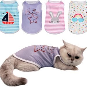 4Pcs Dog Cat Shirts Dog Polka Dot Vest Dog Stripe Sleeveless T-Shirt Pet Soft Vest Breathable Clothes for Small Medium Dog Puppy Kitten Cat S