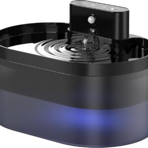 Wireless Cat Water Fountain: Pet Water Fountain Battery Operated, 74oz/2.2L Automatic Cat Water Dispenser，Rechargeable Drinking Fountain for Cats Indoor with Motion Sensor