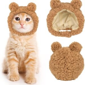 Cute Cat Costume Warm Bear Hat for Cat Adjustable Soft Small Pet Headwear Bear Hat for Cat Puppy Dog (Brown)