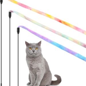 3 Pieces Jungle Cat Wand Cat Teaser Charmer Interactive Fun Toys Wand Kitten Kitty Playing Toy, 3 Styles(Charming Color)