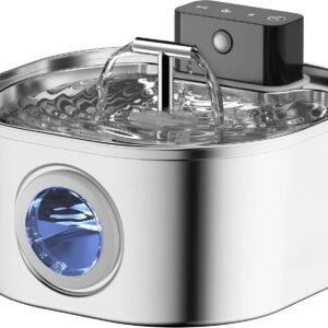 Stainless Steel Cat Water Fountain: 108oz/3.2L 3-Modes Pet Drinking Fountain Wireless Indoor Cordless Kitty Super-Silent Sensoring Fountain with Dual Water Outlet