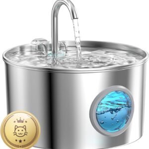 Cat Water Fountain Stainless Steel: 74oz/2.2L Cat Fountain for Drinking - Pet Water Fountain for Cats Inside - Quiet Cat Water Bowl Dispenser - Cat Drinking Fountains - for Cats&Pets& Small Animals