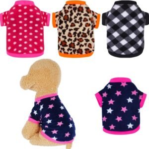4 Pieces Dog Fleece Sweaters Puppy Warm Sweater Doggie Sweatshirt Soft Fleece Dog Pajamas Puppy Clothes Winter Dog Outfits for Small Puppy Dog Cat Pets (Medium)
