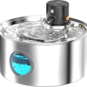 Cat Water Fountain Wireless Cordless: Cat Fountain Battery Operated - Stainless Steel Pet Water Fountain Rechargeable - 108oz/3.2L Automatic Cat Fountains for Drinking with Motion Sensor - Cats & Dogs