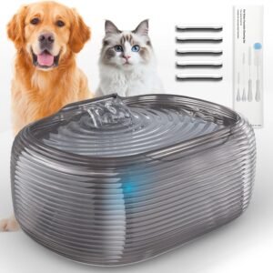 10L/2.6Gal/338oz Dog Water Fountain for Large Dogs, Dog Fountain Water Bowl, Pet Water Fountain with 5 Replacement Filters and 4 Cleaning Brushes (Black)