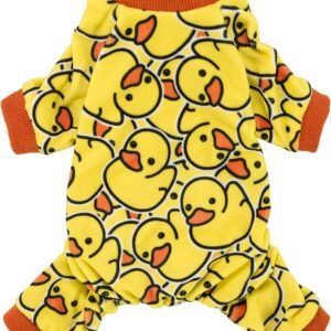 Funny Duck Dog Pajamas, Dog Winter Clothes for Small Dogs Girl, Lightweight Velvet Pet Jumpsuit, Cat Onesie, Yellow, Medium