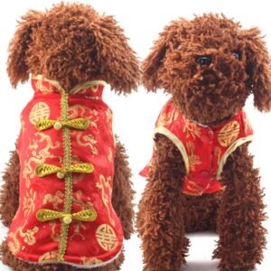 New Year Dog Knot Buttons Costume Dragon Cat Cheongsam Winter Pet Clothes Vest of The Tang Dynasty Christmas Coat for Cats Teddy Bichon Small Medium Dogs (XS (Chest Circumference 42cm/ 16.5"))