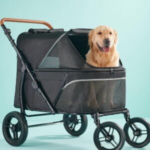 Pet Stroller for Large Dogs up to 110lbs, Large Pet Stroller for Multiple Pets, All-Terrain with Adjustable Handle & Mesh Dual-Window, 1680D Waterproof Oxford Fiber